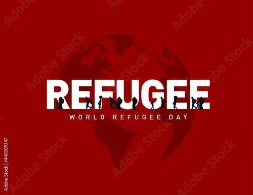 World Refugee day concept Vector Illustration. World refugee day campaign poster or awareness poster template. refugee families near the fence- International Migrants Day concept.