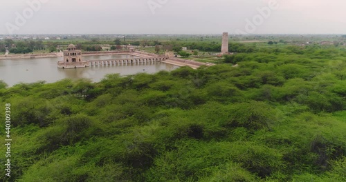 Aerial Shot Of Hiran Minar, A Sandstone Monument Built By A Punjabi Emperor In Pakistan photo