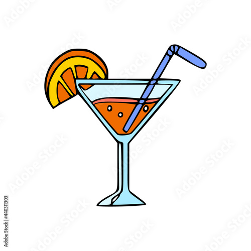 Refreshing alcohol cocktail with citrus for summer. Vector cartoon isolated illustration.