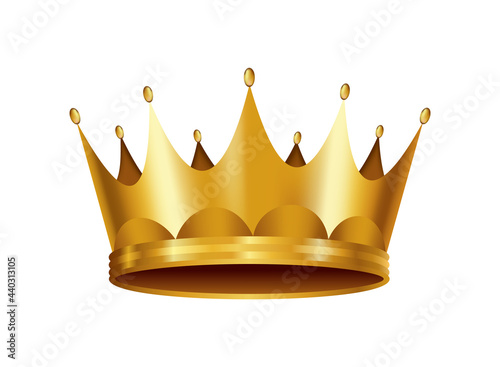 Realistic golden crown. Crowning headdress for king or queen. Royal noble aristocrat monarchy symbol. Monarch heraldic decoration