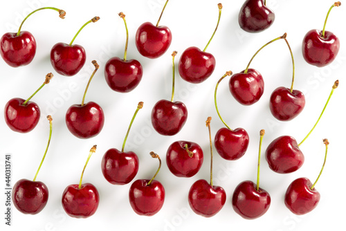 Red cherries isolated on white, design for backgrounds and textures