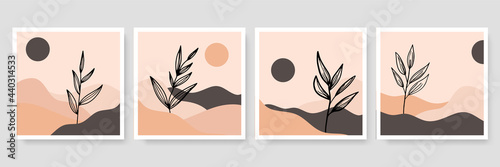 Abstract poster background minimal shapes, half tone leaves dot design elements, leaf. Vector Art print, terracota shapes. Creative digital illustration for minimalism, hipster, scandinavian design