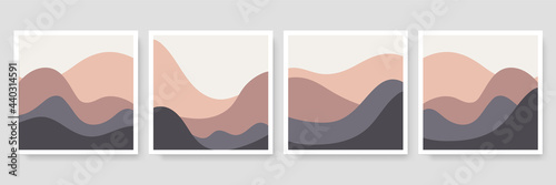 Set of four Abstract Aesthetic mid century modern landscape Contemporary boho poster cover template. Minimal and natural Illustrations for art print, postcard, wallpaper, wall art