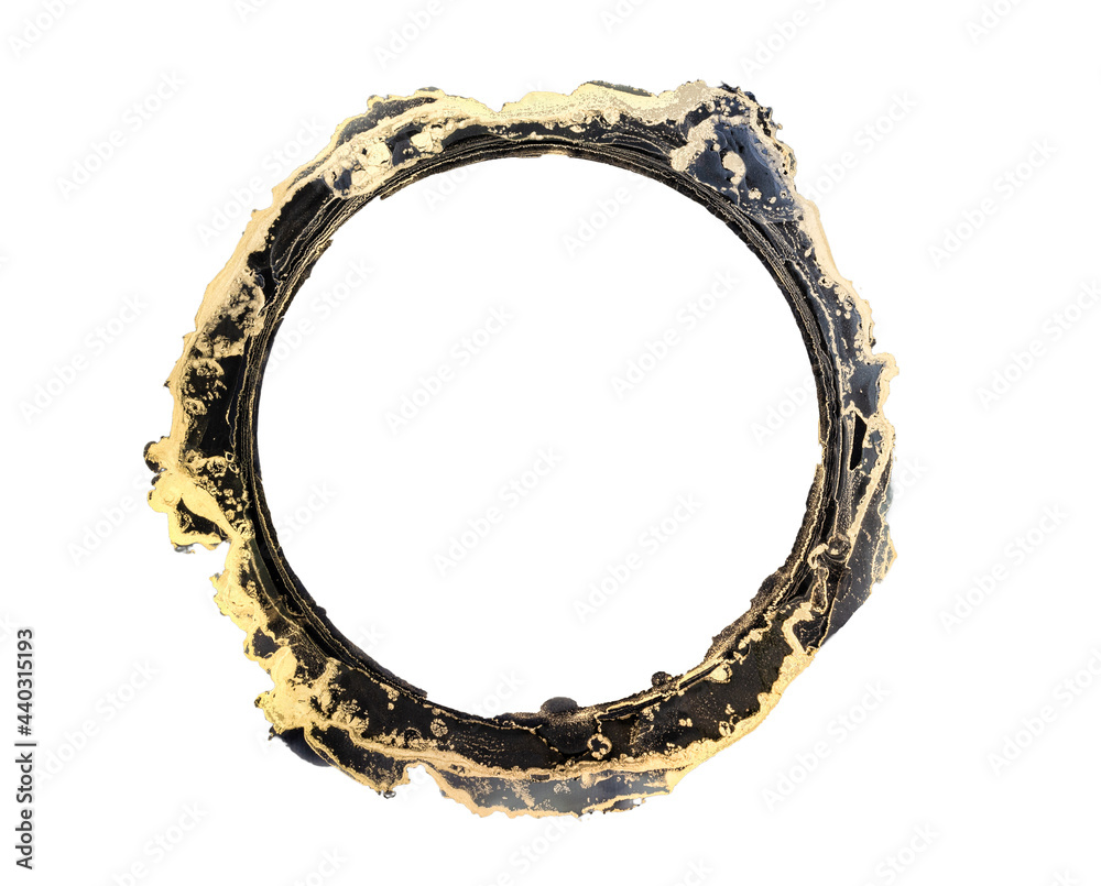 Abstract black and gold watercolor, circle, old frame , ink brush strokes isolated on white, creative illustration, fashion background, color pattern Abstract black and gold watercolor, circle, old frame , ink brush strokes isolated on white, creative illustration, fashion background, color pattern