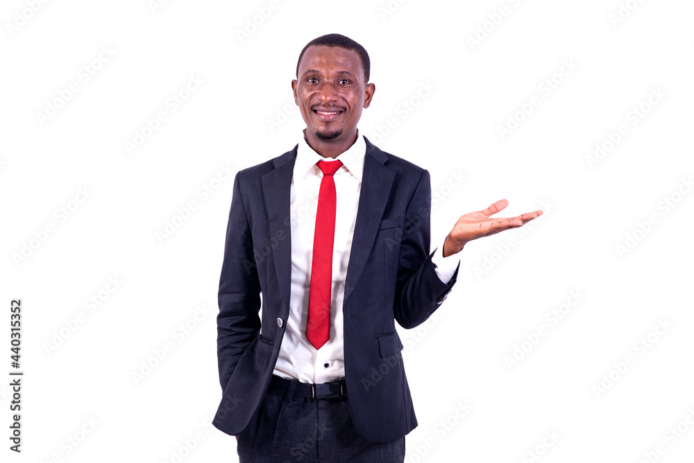 portrait of a businessman showing palm, smiling. portrait of a businessman showing palm, smiling.