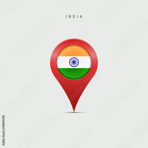 Teardrop map marker with flag of India. Vector illustration