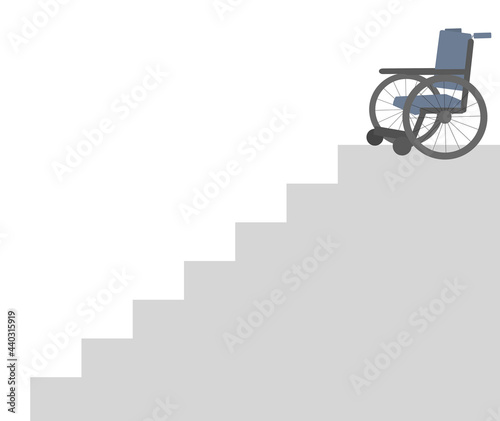 Wheelchair at the top of a steep staircase, vector