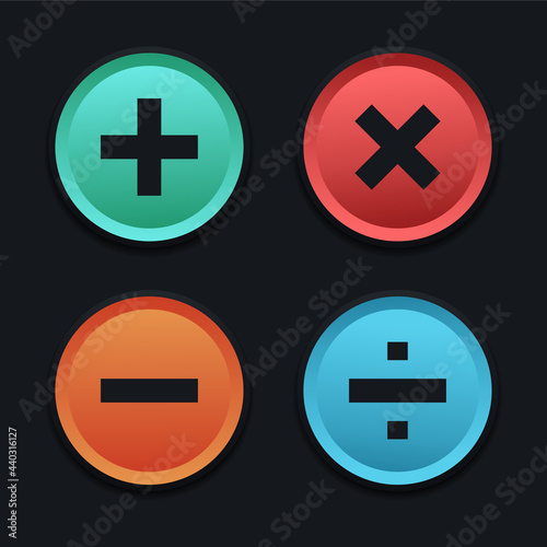 Calculator sign button. Mathematical concept. Isolated on dark background. Illustration vector