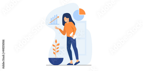 Flat vector business technology cloud computing service concept and with developer team working concept. Flat office worker with marketing, collaboration, finance, and IT meeting using laptop