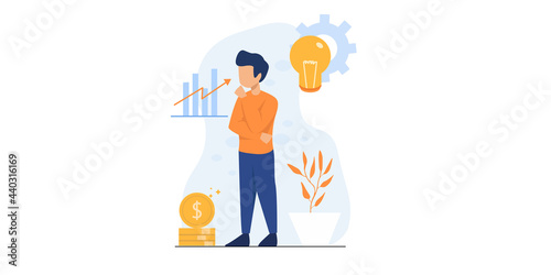 Flat vector business technology cloud computing service concept and with developer team working concept. Flat office worker with marketing, collaboration, finance, and IT meeting using laptop
