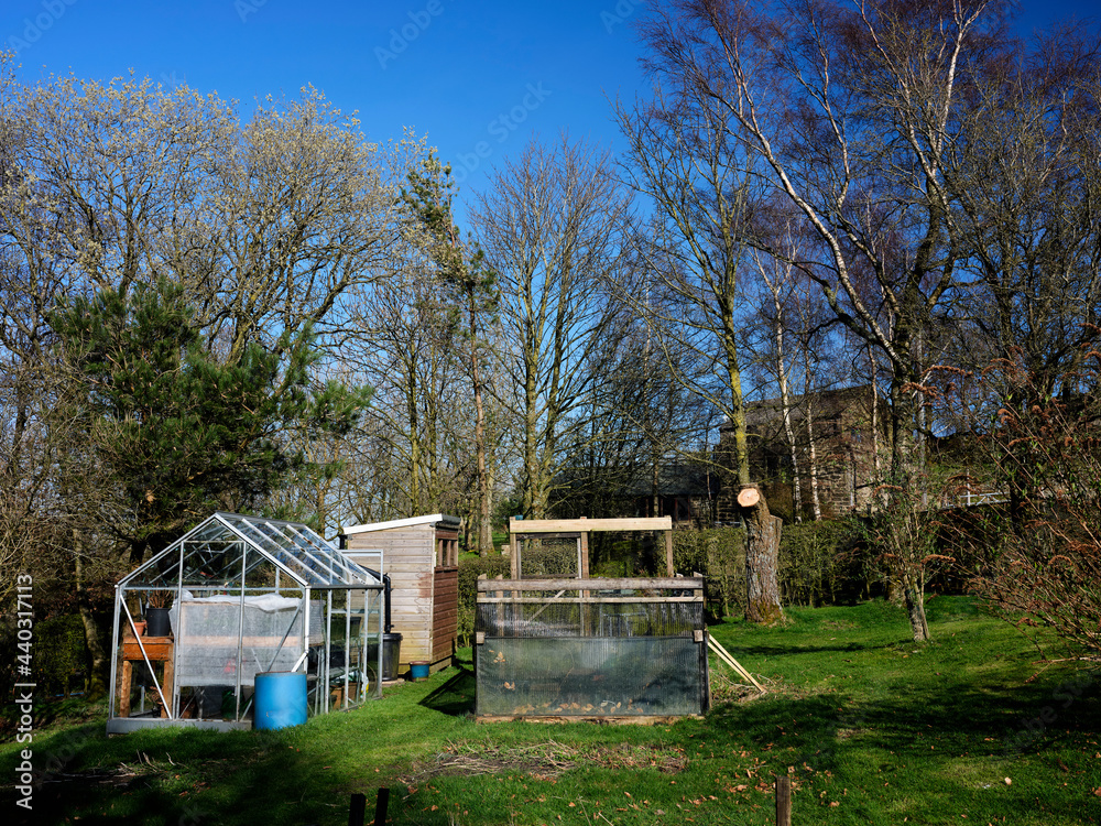 Kitchen garden and greenhouse on moorland smallholding at 900ft