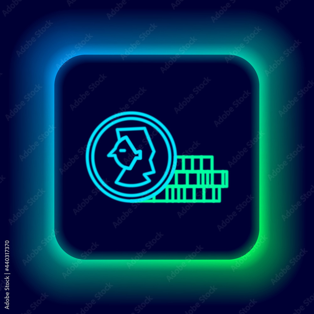 Glowing neon line Coin for game icon isolated on black background. Colorful outline concept. Vector Glowing neon line Coin for game icon isolated on black background. Colorful outline concept. Vector