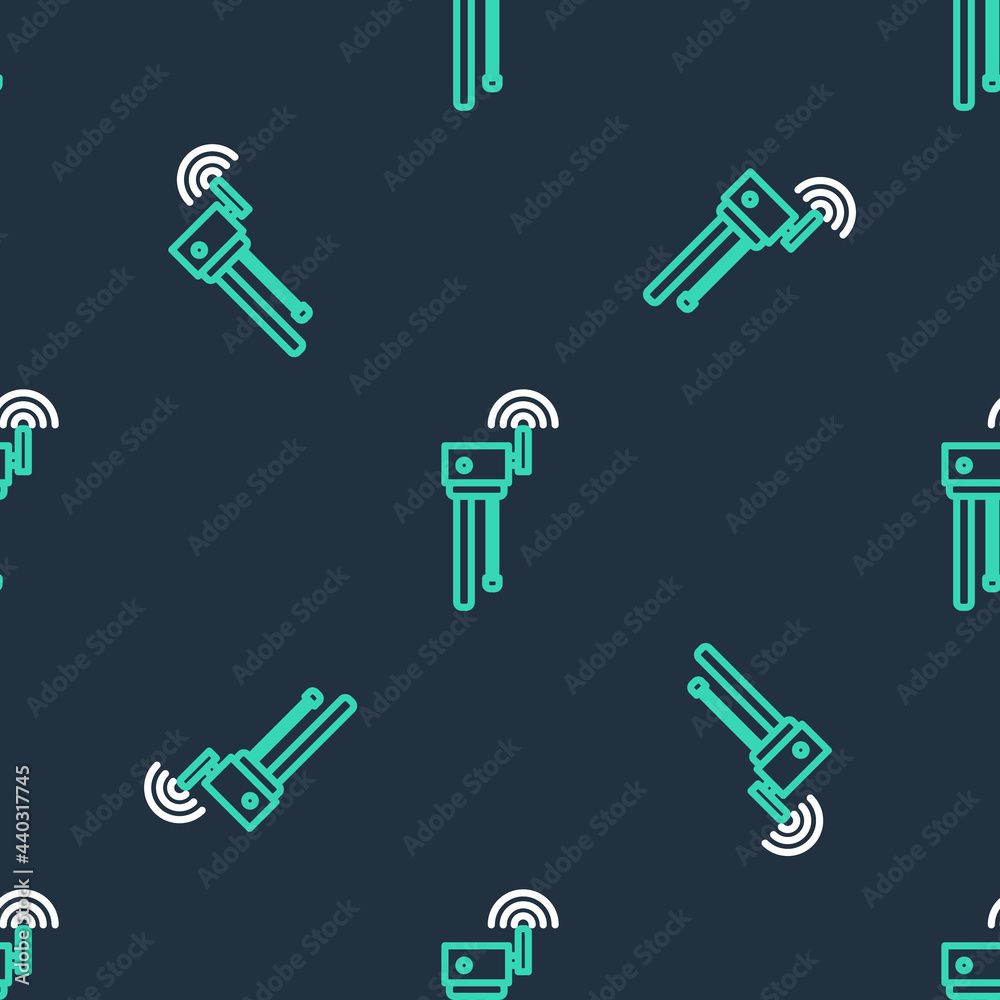 Line Router and wi-fi signal symbol icon isolated seamless pattern on black background. Wireless ethernet modem router. Computer technology internet. Vector Line Router and wi-fi signal symbol icon isolated seamless pattern on black background. Wireless ethernet modem router. Computer technology internet. Vector