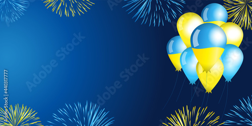 Ukraine holiday card with air balloons fireworks. Special offer sale 28 of June, weekend discount. Vector Illustration for Ukrainian Constitution Day. Isolated graphic design template