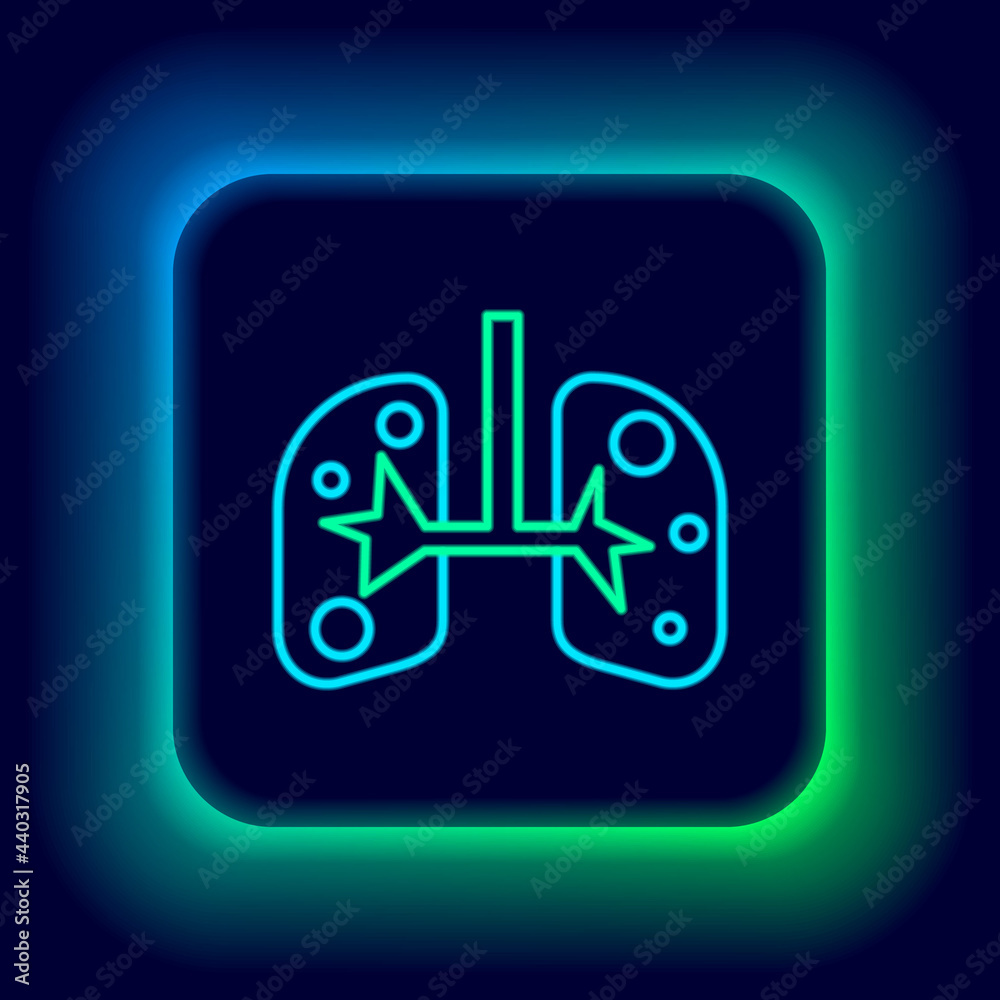 Glowing neon line Lungs icon isolated on black background. Colorful outline concept. Vector Glowing neon line Lungs icon isolated on black background. Colorful outline concept. Vector