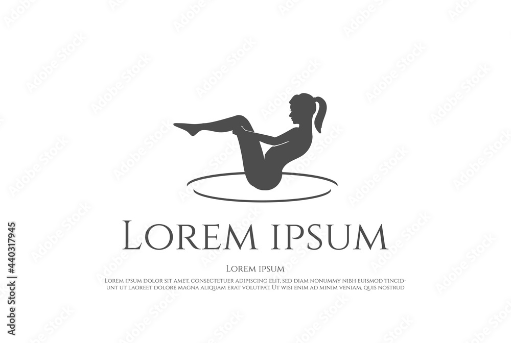 Beauty Pilates Woman Sitting for Wellness Yoga Logo Design Vector Beauty Pilates Woman Sitting for Wellness Yoga Logo Design Vector