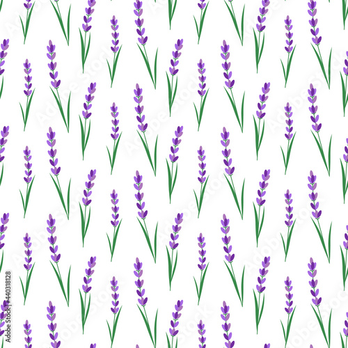 Pattern with lavender flowers. Vector illustration. For use in prints, packaging, fabrics, the fashion industry, beauty salons and cosmetics stores, advertisements, prints and brochures, flyers © Irina