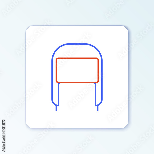 Line Winter hat with ear flaps icon isolated on white background. Colorful outline concept. Vector