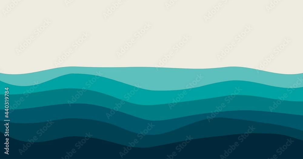 Looped animation blue curves and the waves of the sea range from soft to dark vector animation background pattern flat design style