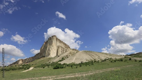 Crimean landmark White Rock, rapid and beautiful movement of clouds over the top, 4k, time-lapse