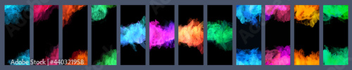 Big set of bright vector colorful watercolor on vertical black background for poster or flyer