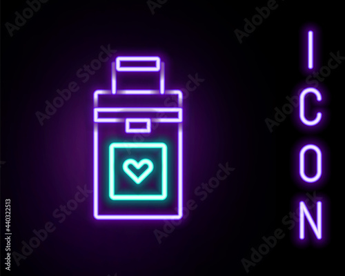 Glowing neon line Cooler box for human organs transportation icon isolated on black background. Organ transplantation concept. Organ container. Colorful outline concept. Vector