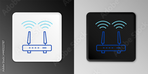 Line Router and wi-fi signal icon isolated on grey background. Wireless ethernet modem router. Computer technology internet. Colorful outline concept. Vector