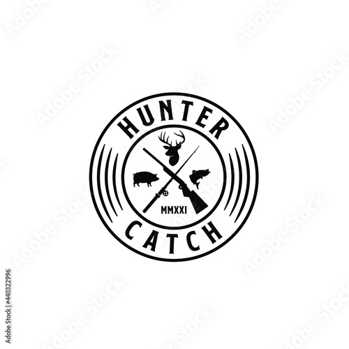 Vintage Hunter Catch Hunting By Shooting and Fishing Logo