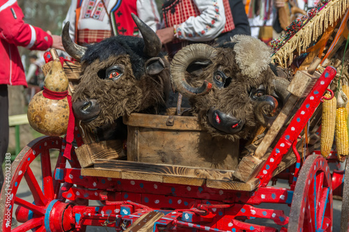 Mummers perform rituals to scare evil spirits people with the masks are called Kuker or kukeri in Pernik, Bulgaria