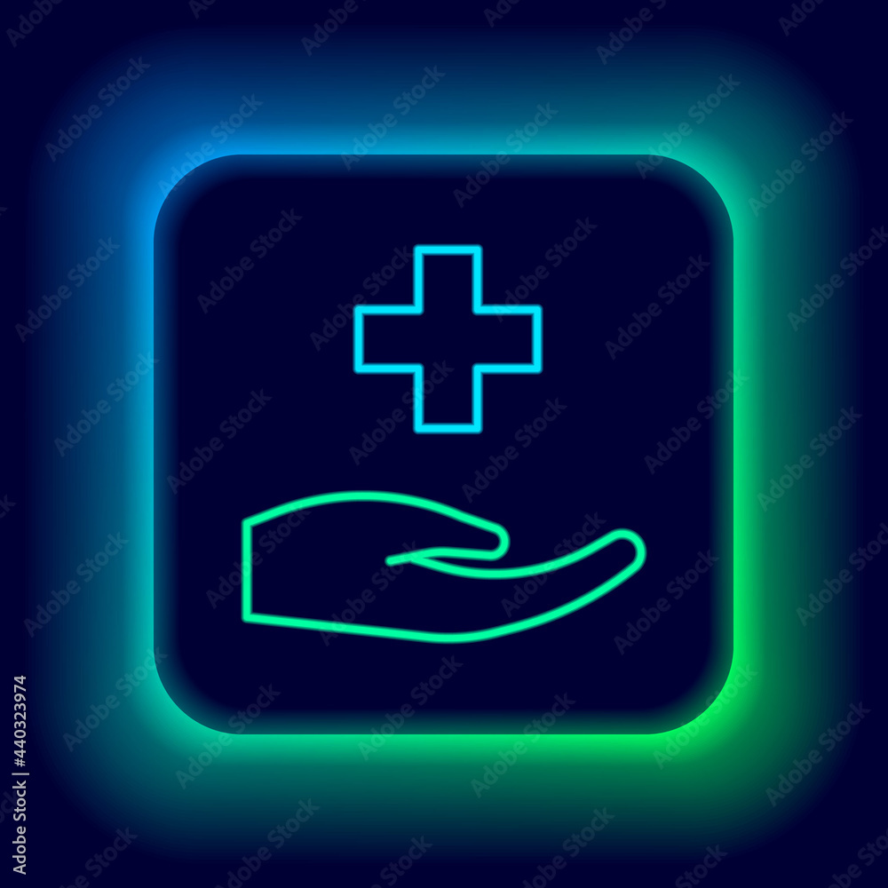 Fototapeta premium Glowing neon line Cross hospital medical icon isolated on black background. First aid. Diagnostics symbol. Medicine and pharmacy sign. Colorful outline concept. Vector
