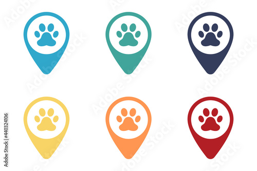 Animal paw icons set. Location vector icon. Website design and development, application development. Illustration