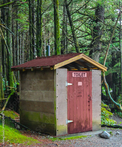 Outdoor toilet in the rainforest, Vancouver Island, Canada
