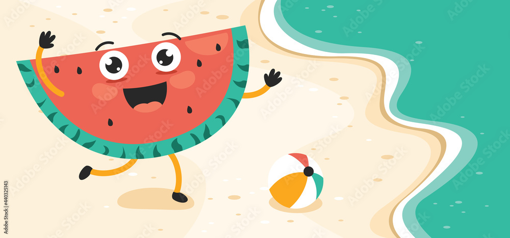 Flat Summer Banner With Cartoon Character Flat Summer Banner With Cartoon Character