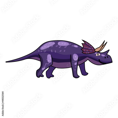 Funny prehistoric Triceratops dinosaurus. Ancient wild monsters reptiles cartoon style. Vector isolated