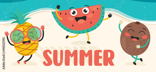 Flat Summer Banner With Cartoon Character