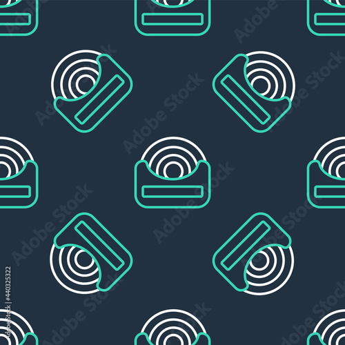 Line Dental floss icon isolated seamless pattern on black background. Vector
