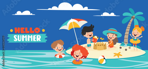 Flat Summer Banner With Cartoon Character