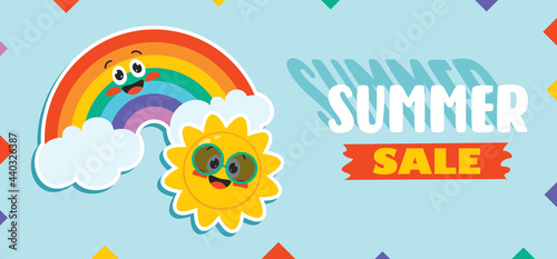 Flat Summer Banner With Cartoon Character