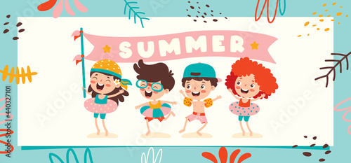 Flat Summer Banner With Cartoon Character