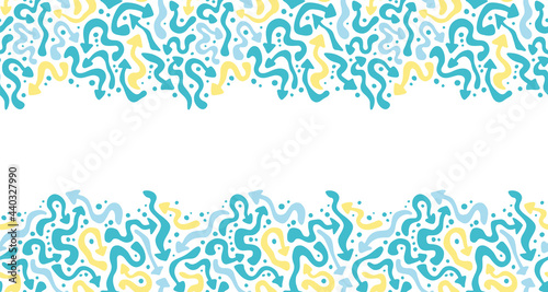 Top and bottom repeat borders of blue doodle arrows. Hand drawn textures. For fabric, wallpaper, scrapbooking, card, invitations or wrapping.