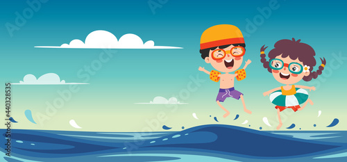 Flat Summer Banner With Cartoon Character