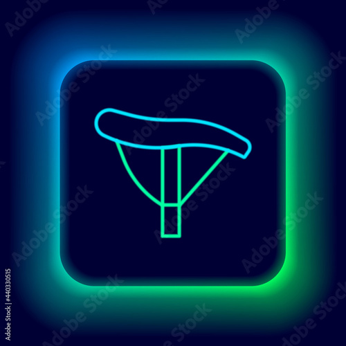 Glowing neon line Bicycle seat icon isolated on black background. Bicycle saddle. Colorful outline concept. Vector