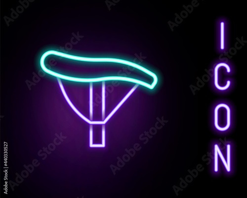 Glowing neon line Bicycle seat icon isolated on black background. Bicycle saddle. Colorful outline concept. Vector