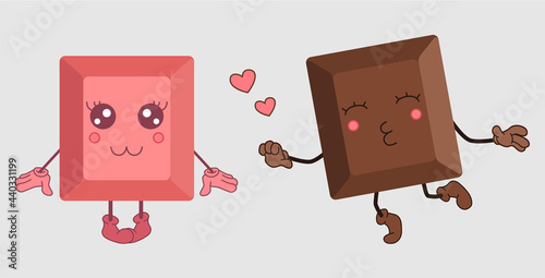 Chocolate romantic characters. Milk chocolate, berry chocolate. Happy world chocolate day.  7 july