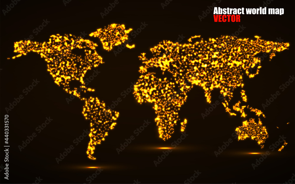 World map with glowing particles. Luminous background. Vector ...