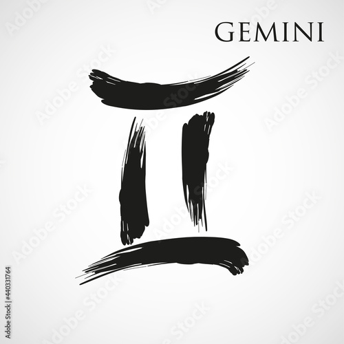 Gemini zodiac symbol isolated on white background. Brush stroke Gemini zodiac sign. Hand drawn vector illustration