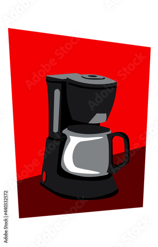 Stylized picture of a coffee maker on a red background. Vector image for illustrations.