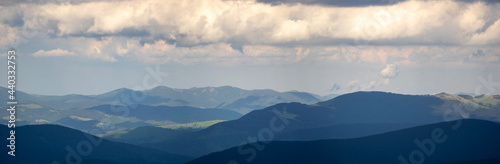 Beautiful panorama of the Carpathian mountains in the haze