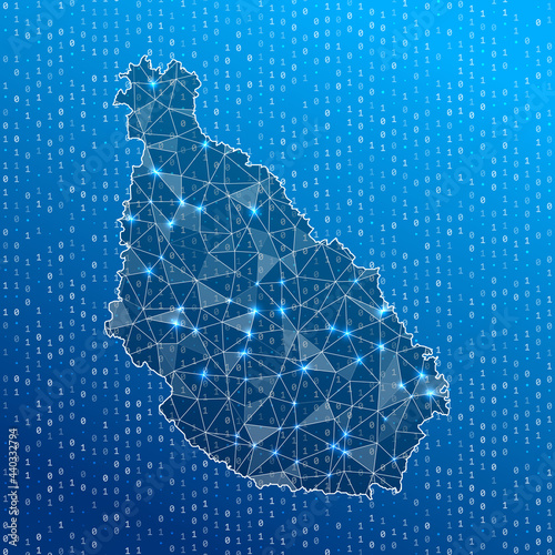 Network map of Santiago Island. Island digital connections map. Technology, internet, network, telecommunication concept. Vector illustration.