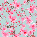 Watercolor seamless paper.Seamless pattern with cherry blossoms. Watercolor Sakura illustration.